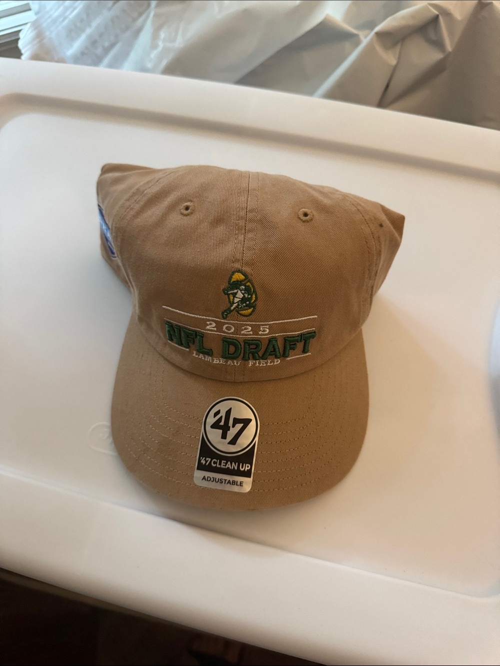 '47 Clean Up Khaki NFL Draft Hat with Green and Yellow Logo